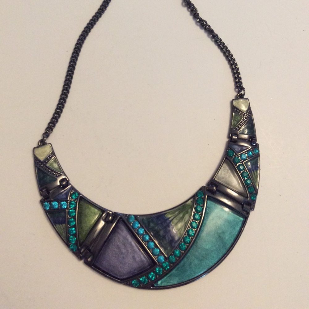 Vintage silver tone painted necklace beautiful bjr